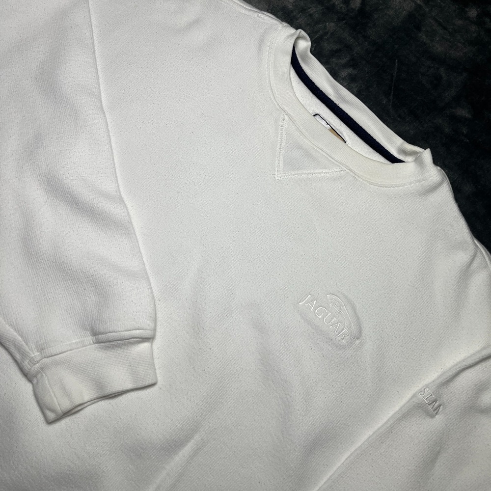 Vtg 90s Jaguar Motors Sweatshirt Mens Large Embroidered Logo White Cutter & Buck